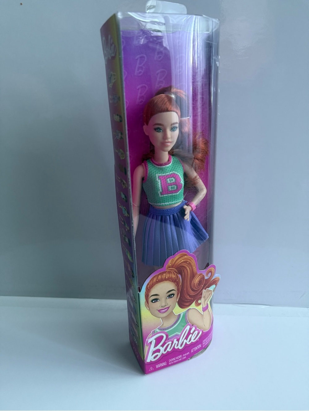 NEW 2024 Barbie Fashionistas Doll #232 with Red Hair, Wearing Sporty “B” Jersey